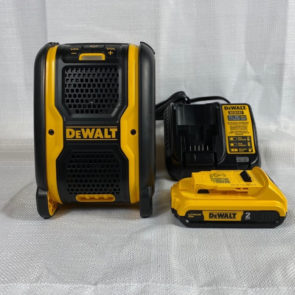 DeWalt Bluetooth Jobsite Speaker DCR006 with 20V 2Ah Battery and Charger Bundle